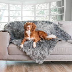 PupProtector Waterproof Throw Blanket for Dogs and Cats, Pet Blanket Cover for Couches, Sofas, Beds, Car Seats, Furniture, Calming Soft Faux Fur, Char