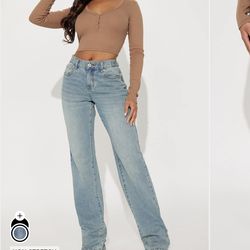 Fashion nova Dani Drop Waist Straight Leg Jeans - Medium Wash