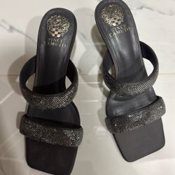 Vince Camaro Black Heels With Sparkly Straps 