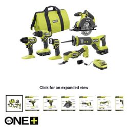 ONE+ 18V Cordless 6-Tool Combo Kit with 1.5 Ah Battery, 4.0 Ah Battery, Charger, 