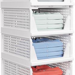 4 Pack Stackable Closet Storage Basket - Stackable Storage Bins, Multifunctional & Foldable Closet Organizer Divided, Wardrobe Cupboard Space-Saving C