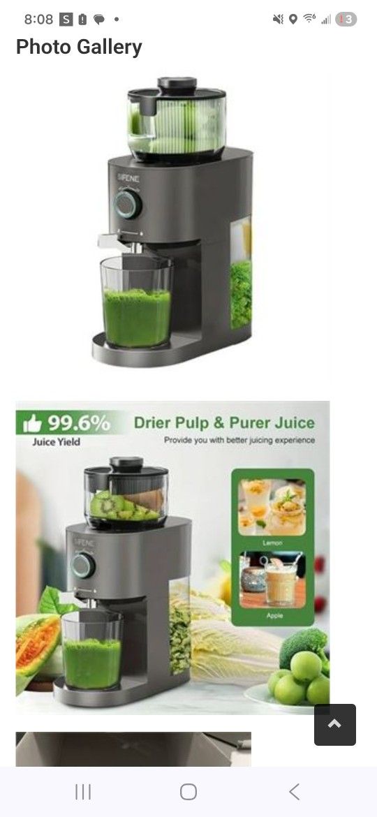 SiFENE Cold Press Juicer Machine, 5.2" Wide Chute for Whole Fruits, Easy to Clean, 100W, Gray
New