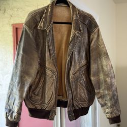 Vintage 70’s Leather Brown Bomber Jacket 