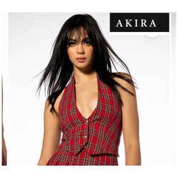 AKIRA Tartan Red Plaid Halter Vest