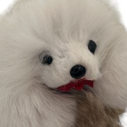 Plush Dog Figurine Doll Accessory Vintage Real Rabbit Fur Toy