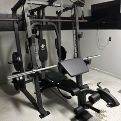 Vesta Fitness Smith Machine 2001 w/Bench Attachment | 230lb Bumpers Weights | 7ft Olympic Bar | Fitness | Gym Equipment | FREE DELIVERY 🚚 