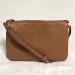 Kate Spade Leila Triple Gusset Crossbody Pebbled Leather Warm Gingerbread Brown
