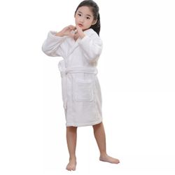 Kid Soft Hooded Bathrobe Combed Cotton Dressing Gown Plush Thicken Warm Robe L