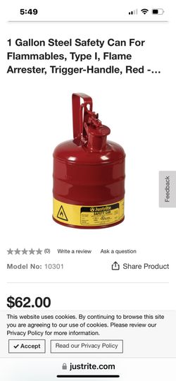 1 Gallon, Steel, Safety Can
