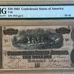 1864 $10 Confederate States Of America 