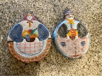 Vintage hand painted Italian ceramic wall plaque