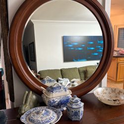 Large Round Wood Mirror