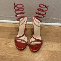 Wild Diva Red Spiral Strap Heels – Size 8.5 – New Without Box Pickup Only Queens NY 