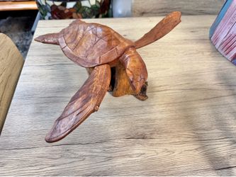 New handcrafted carved mahogany turtle on base