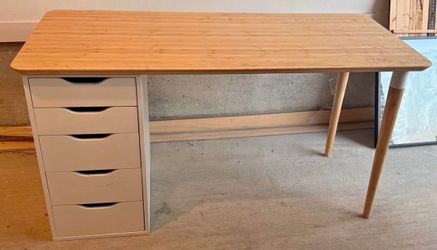 Bamboo Top Desk with White Drawer Unit
