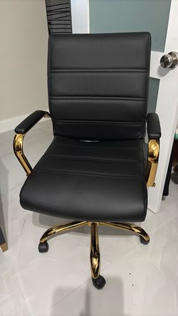 Black Leather Office Chair with Gold Frame