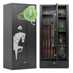 5-6 Gun Safe, Heavy-Duty Gun Safe for Rifles and Pistols with Digital Touch Keypad, Large Gun Cabinet with Lockable Drawer, Rilfe Safes for Shotguns w