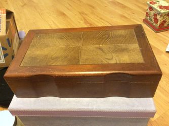 Vintage wood jewelry box with velvet lining