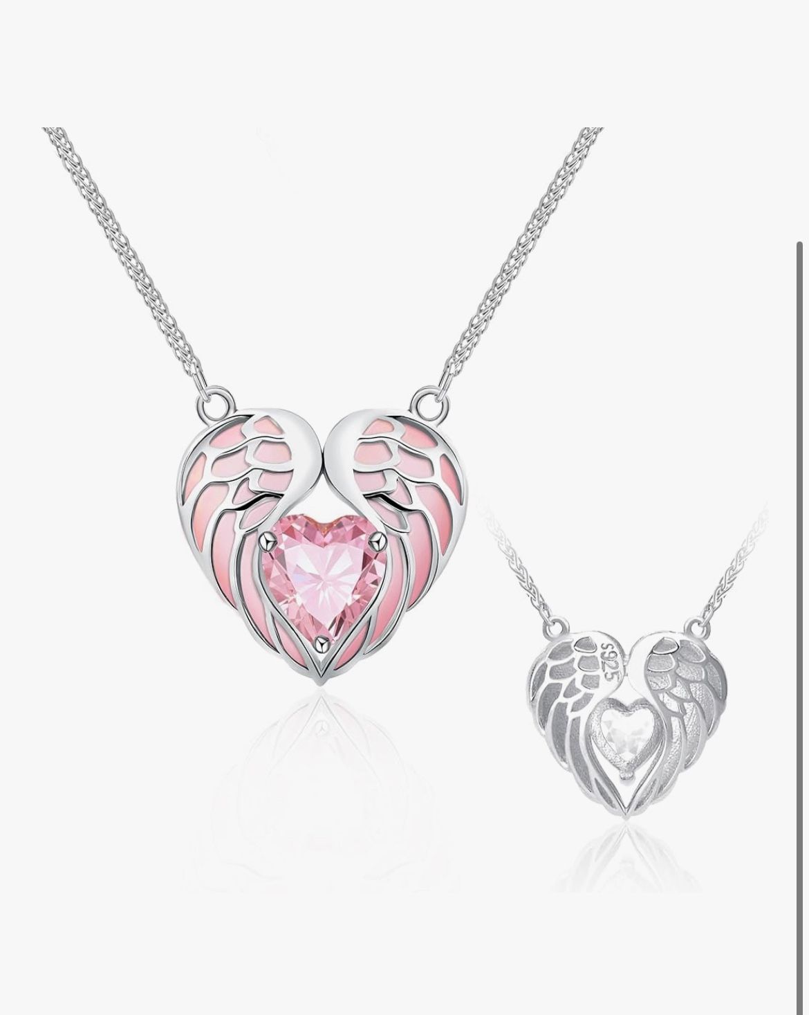 Brand: Ceaklev Heart Pendant Necklace for Women – White Gold Plated S925 Sterling Silver with Pink Zirconia, Adjustable Chain Necklace, Gift Packaging