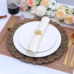 13'' Antique Gold Charger Plates With Embossed Rims,Set of 6 Round Plastic Plates for Dinner Plates,Elegant Tableware Décor,Table Setting For Wedding