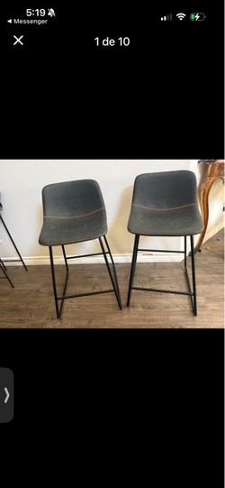 Set of 2 Gray Faux Leather Bar Stools