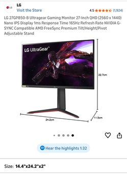 LG UltraGear 27GP850-B 27” QHD 165Hz Gaming Monitor (Excellent Condition)