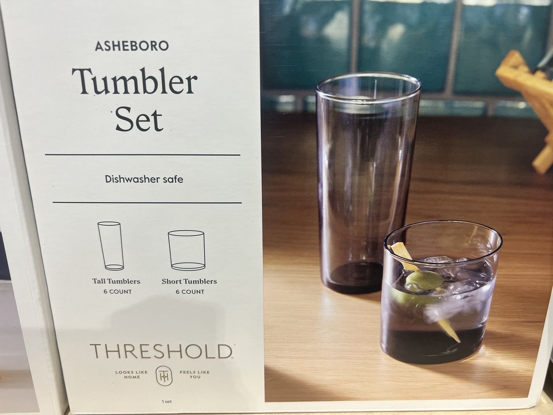 12 piece threahold Glass tumbler set includes 6 short and 6 tall glasses 