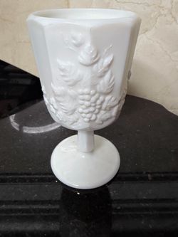 6” Vintage Westmoreland Paneled Grape Milk Glass water Goblet