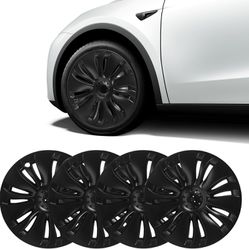 Tesla Model Y Hubcaps 19 Inch Wheel Cover Wheel Hub Caps OEM Rim Protectors Replacement Cover Matte Black Hubcaps Exterior Accessories Set of 4