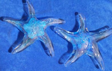 Vtg Pair of Italian Murano Hand Blown Art Glass Starfish Figurine Paperweight