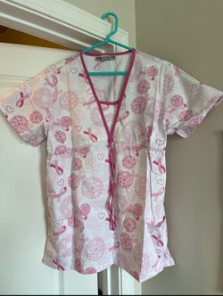 7 Nursing Scrub Tops w/badge Reels