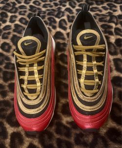 Nike Womans Air Max 97 “Gold Sequin” 2019 size 7.5 University Red/Metallic Gold