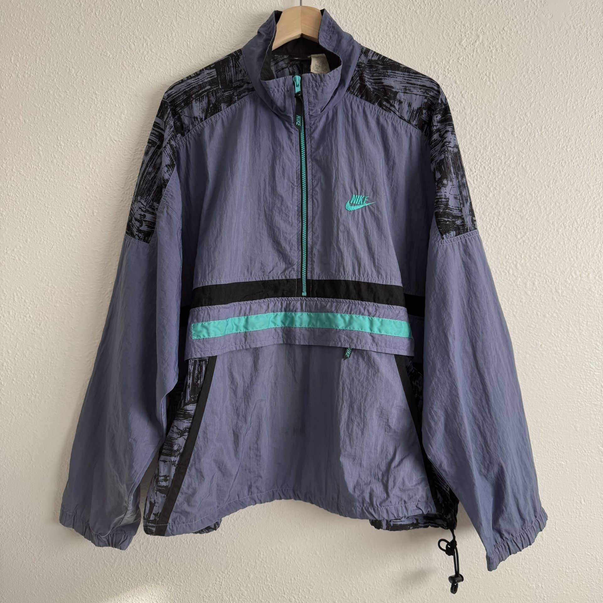 NIKE Vintage 90s Mens Purple Teal Retro Anorak Half Zip Windbreaker Jacket