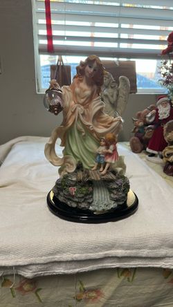 Ceramic Angel With Kids Walking On A Bridge 
