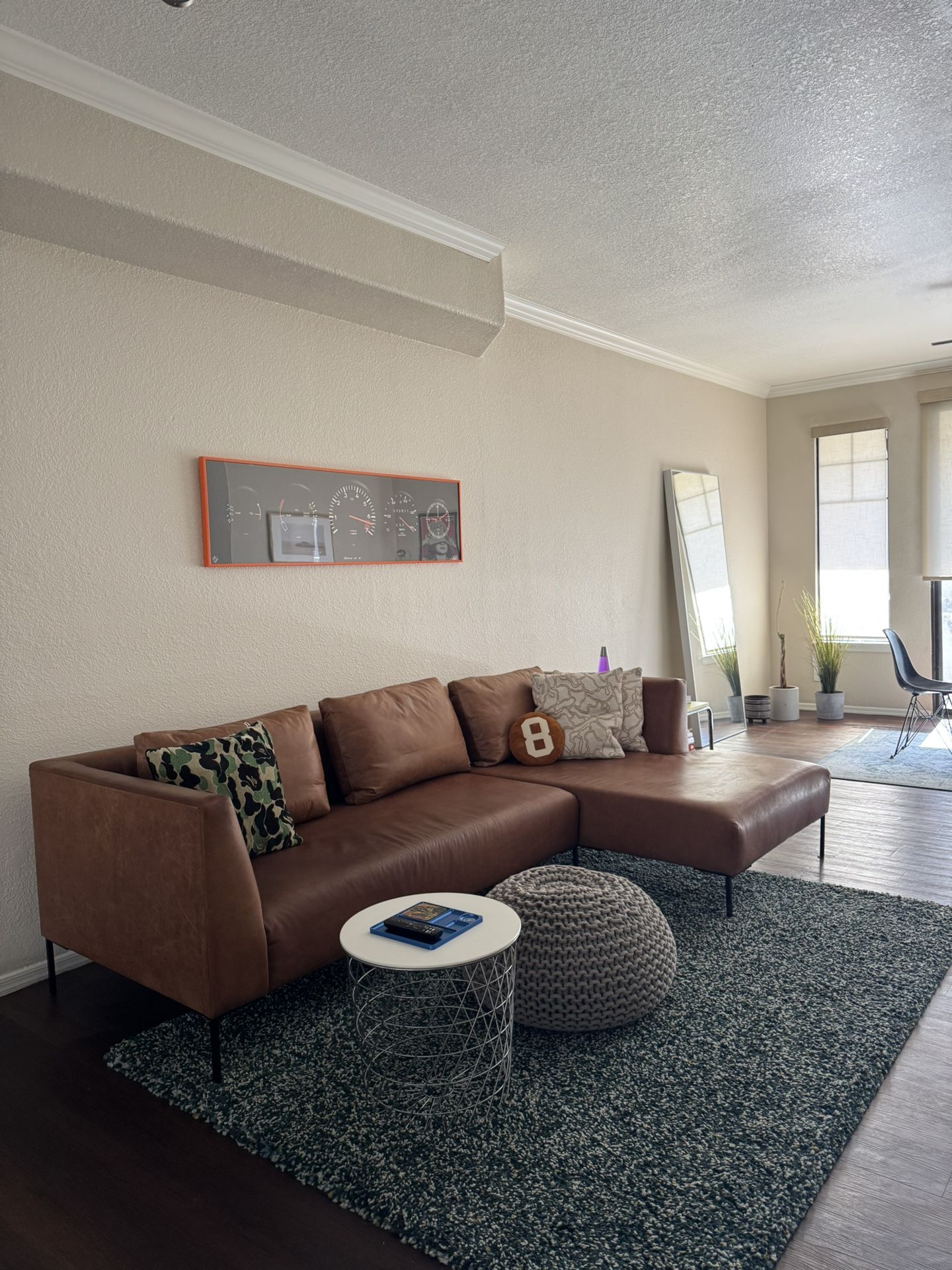 Custom made full grain leather sectional sofa