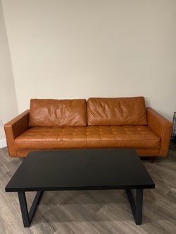 Leather couch + table