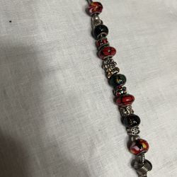 CHARM BRACELET RED BLACK TOPAZ 8”