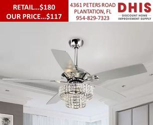  Parrot Uncle Howell 52 in. Indoor Downrod Mount Crystal Chrome Ceiling Fan Chandelier with Light and Remote 