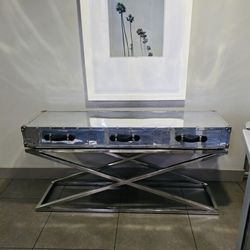 Gorgeous  aviator-style  table  - Polished Aluminum with drawers - Restoration Hardware Style  