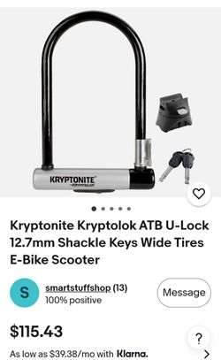 Kryptonite Kryptolok ATB U-Lock with Keys and Mount