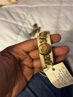 Antique Gold-Tone Bracelet with Floral Medallion