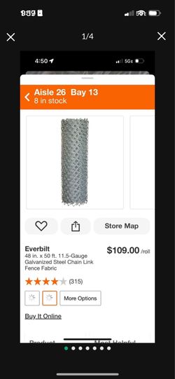 48”x50’ 11.5 GAUGE CHAIN LINK WIRE FENCE ROLL NEW