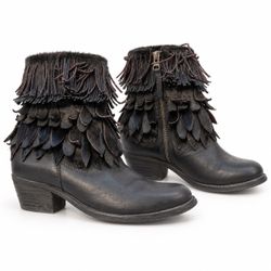 Anthropologie mid-calf leather fringe tassel booties Sz 38 (7.5)