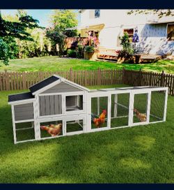 118＂Wooden Chicken Coop Outdoor Hen House Poultry Cage with Free-range Doors, Nesting Box,Leakproof Pull-on Tray 