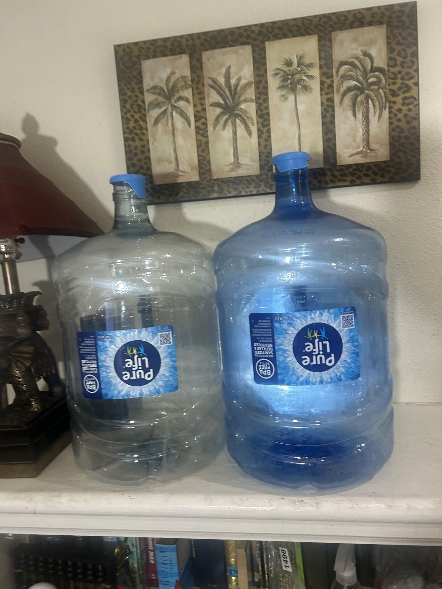 2 Recently Emptied 5 Gallon Water Bottles W/handles As Shown