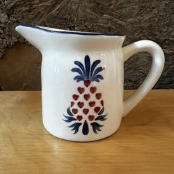 Los Angeles Pottery N. S. Gustin Blue & Red Heart Pineapple Pitcher
