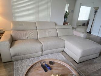 Luxury Modern Leather Power-Reclining Sectional Sofa With Chaise - Light Gray