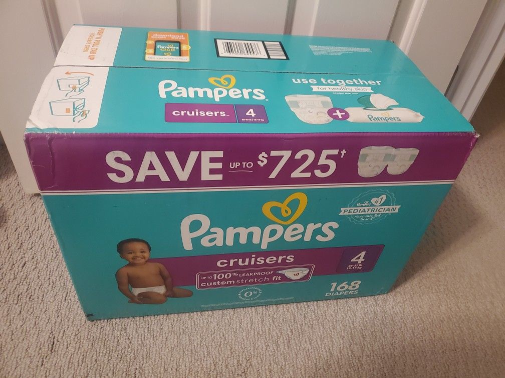 Unopened Pampers Cruisers Size 4 Diapers, 168 Count