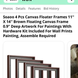 Soaoo 4 Pcs Canvas Floater Frames 11'' X 14'' Brown Floating Canvas Frame 0.9" Deep Artwork For Paintings With Hardware Kit Included For Wall Prints P