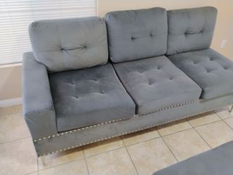 Blue Velvet Couch and Ottoman